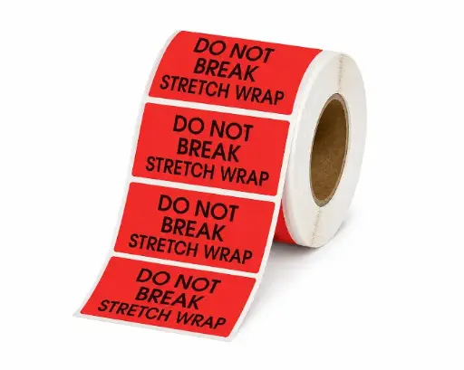 [LAB-1001] 3x10 "Do Not Break Stretch Wrap" Red with Black Print SG Flood 1 Color NP 3" Core 8" OD 600 Labels/Roll 6 Roll/Box